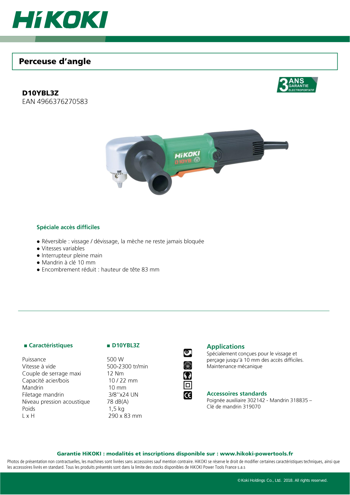 Hikoki D10YBL3Z Specification