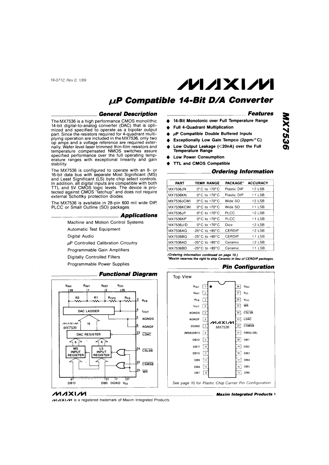 Maxim MX7536AD, MX7536AQ, MX7536BD, MX7536BQ, MX7536CD Datasheet