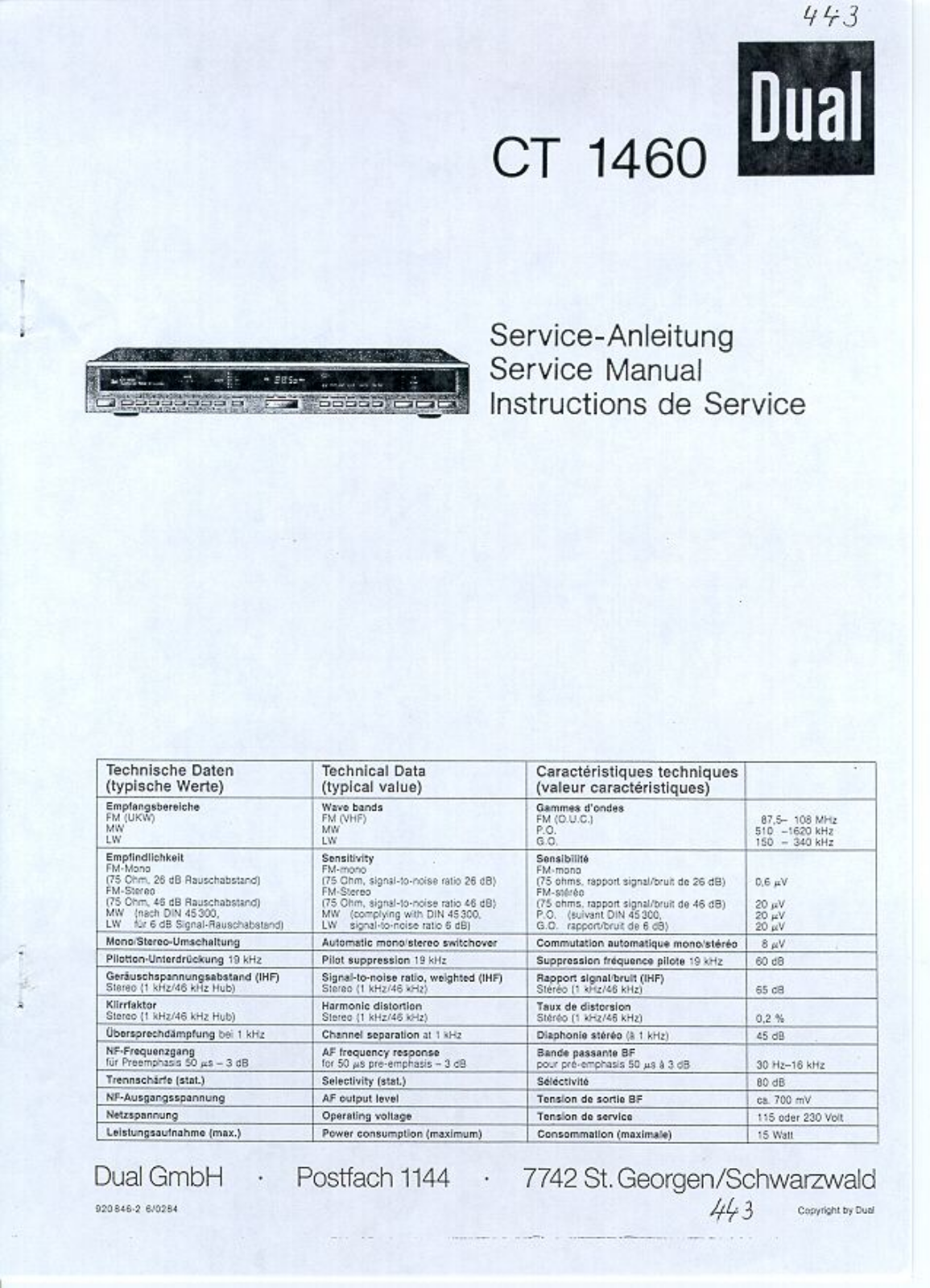 Dual CT-1460 Service manual