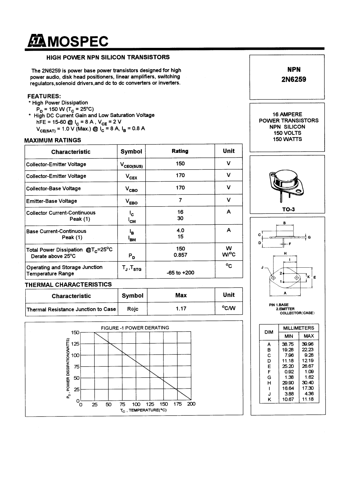 MOSPEC 2N6259 Datasheet