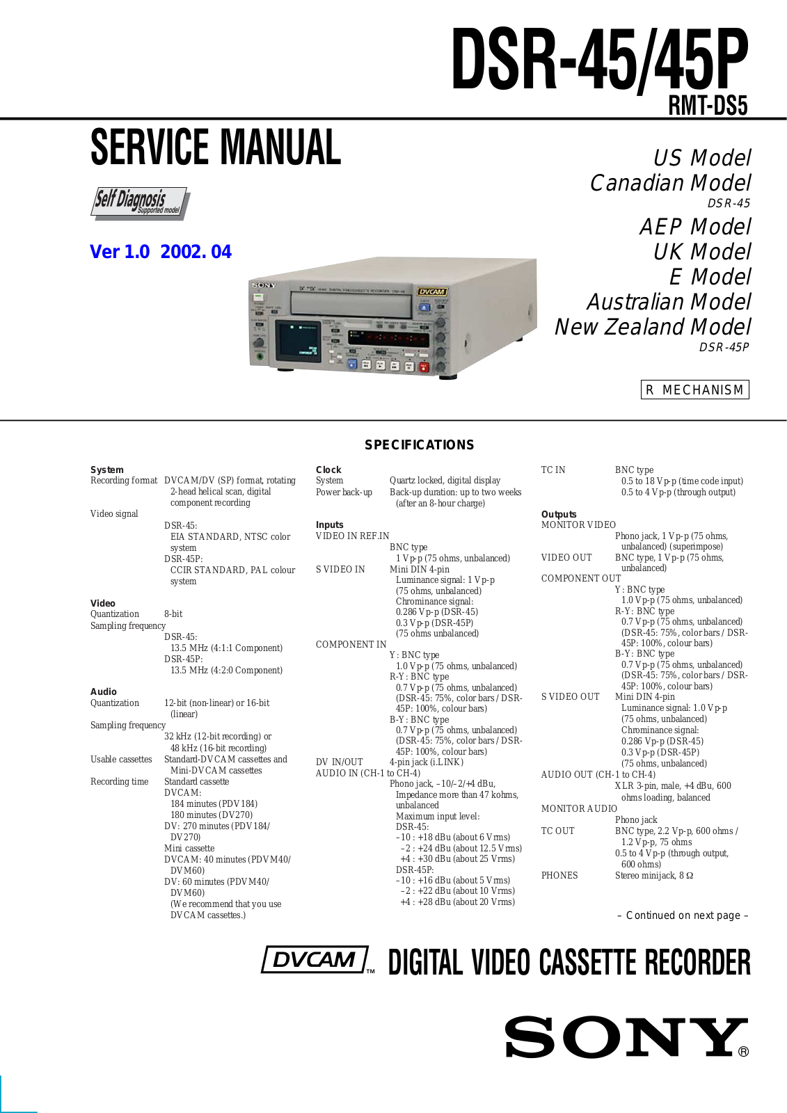 Sony DSR-45, DSR-45P Service Manual