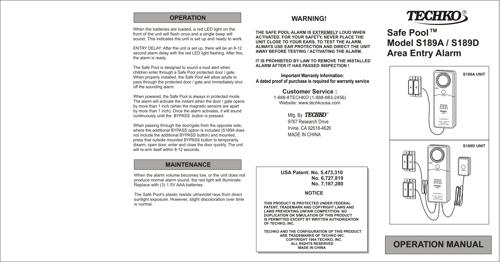 Techko S189A, S189D User Manual