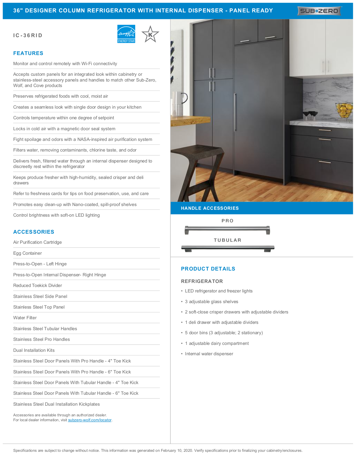 Sub Zero IC36RLH Quick reference guide