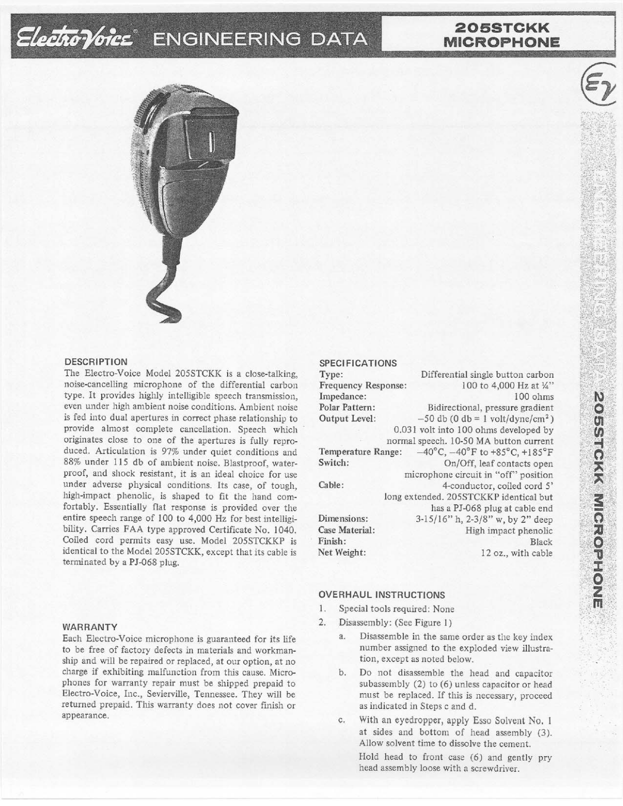 Electro-voice 205STCKK engineering data