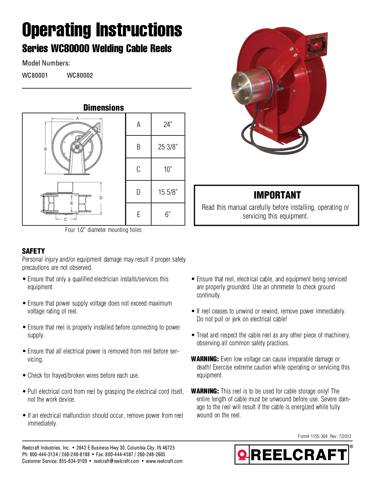 Reelcraft WC80000 User Manual