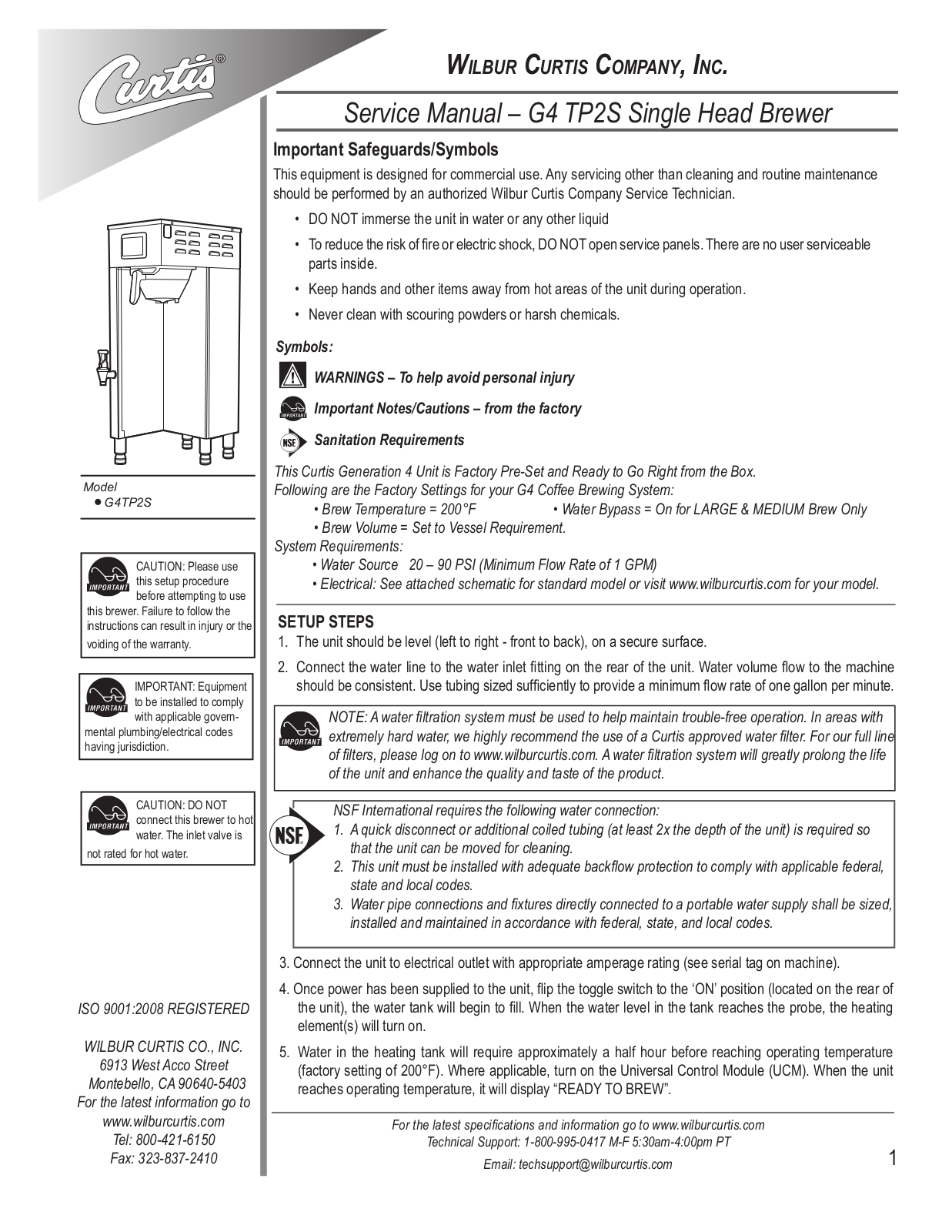 Wilbur Curtis G4TP2S User Manual