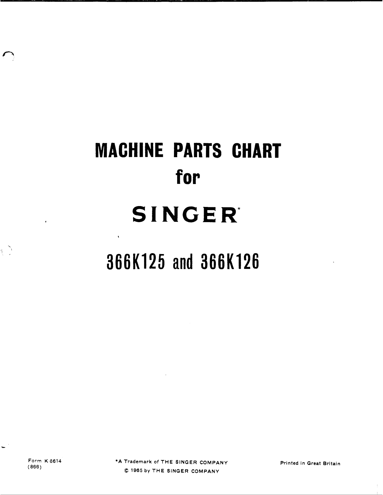 Singer 366K125, 366K-126 Parts List