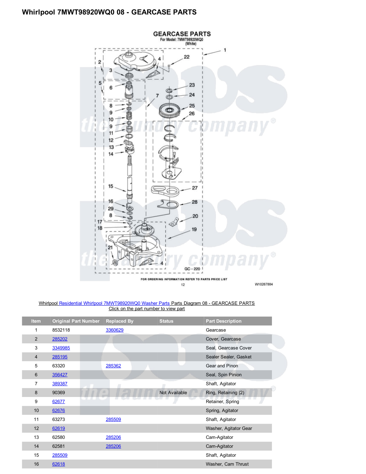 Whirlpool 7MWT98920WQ0 Parts Diagram