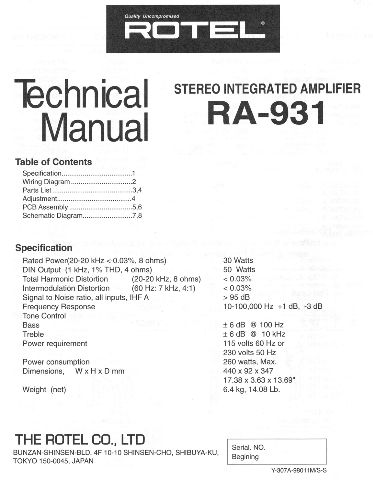 Rotel RA-931 Service manual