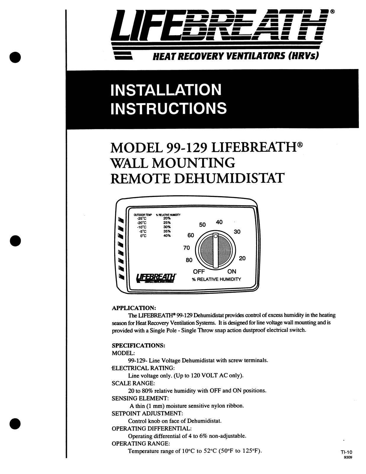 Lifebreath 99-129 User Manual