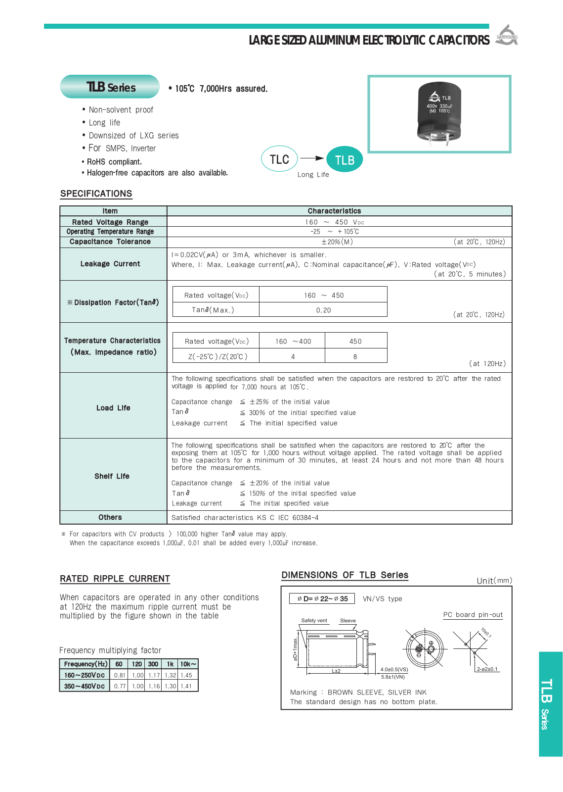 Datasheet Samyoung [snap-in] TLB Series Datasheet - ManualMachine.com