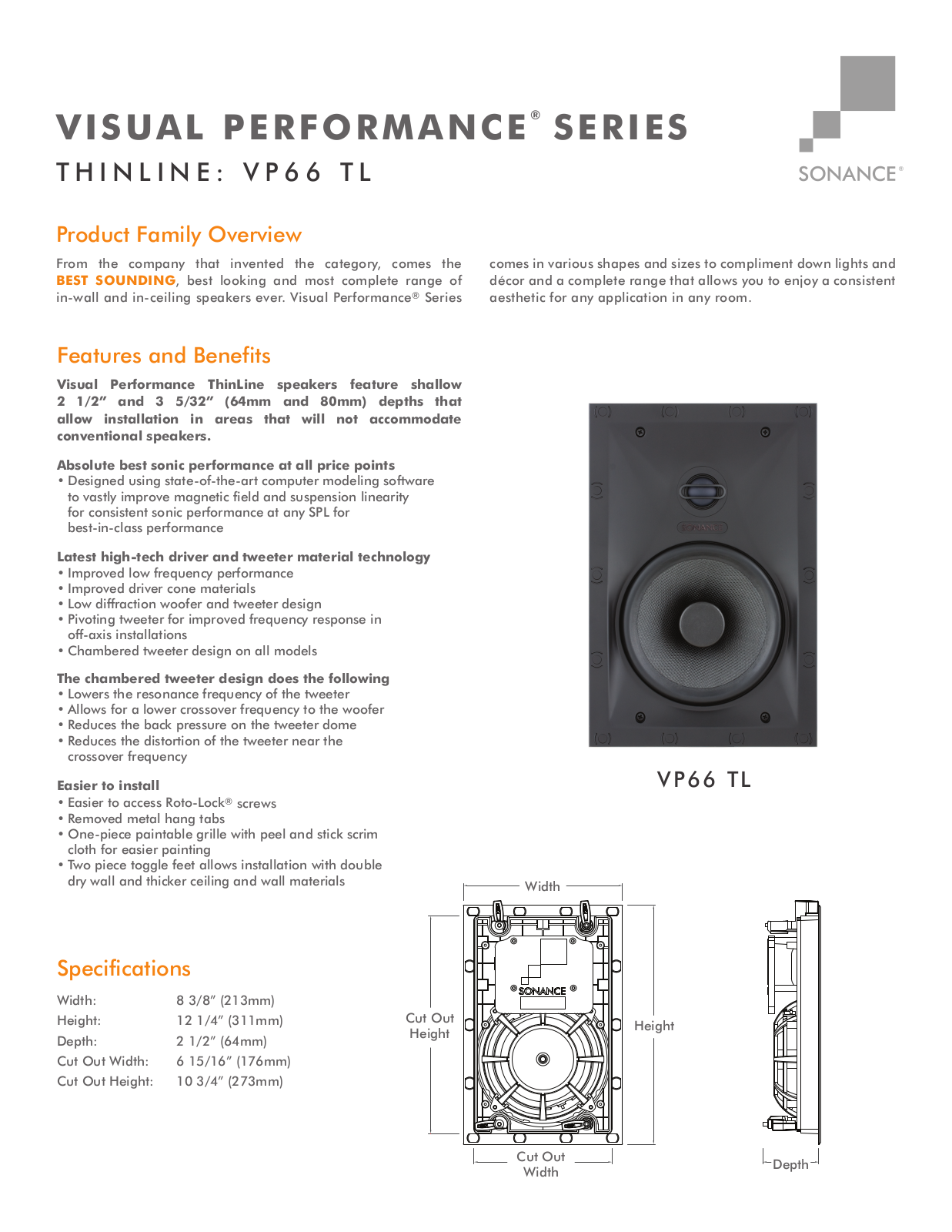 Sonance VP66 TL Specificaions