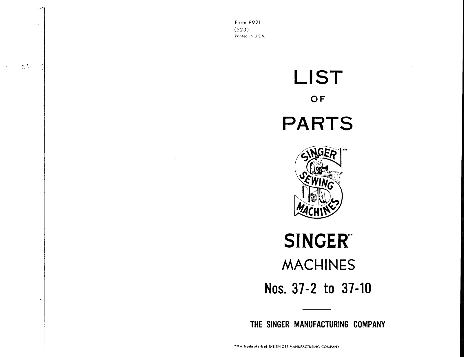 Singer 37-2, 37-10 User Manual