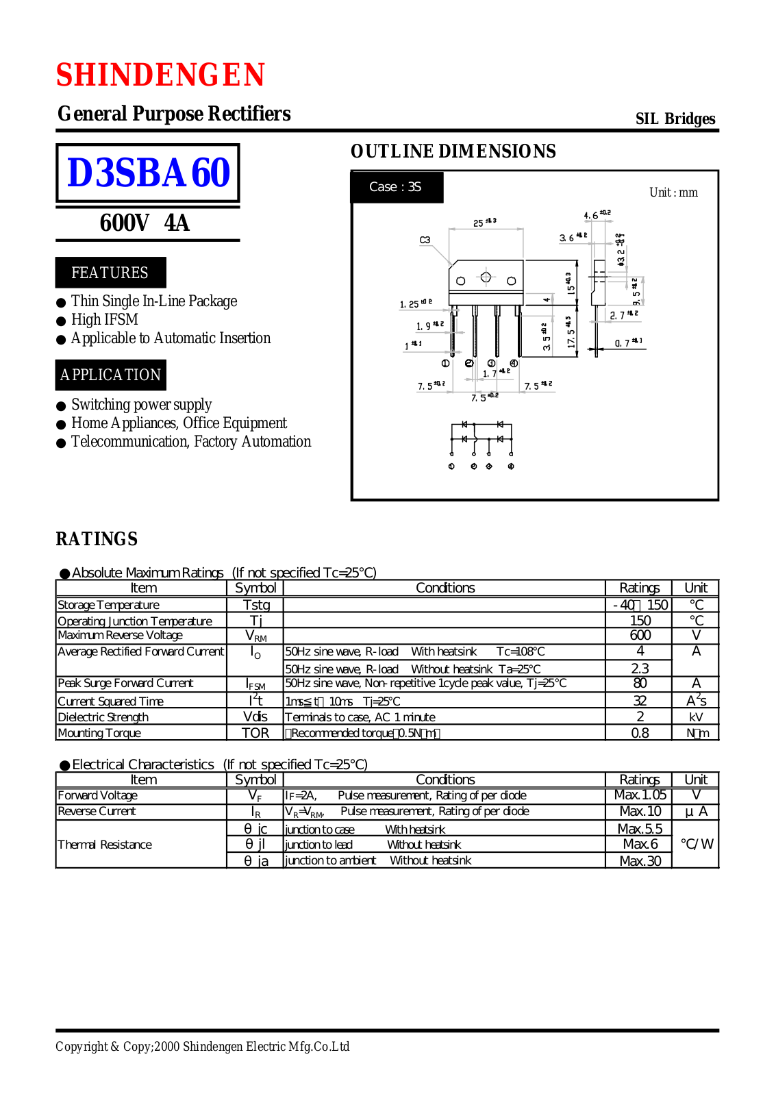 Datasheet D3SBA60 Datasheet (Shindengen) - ManualMachine.com
