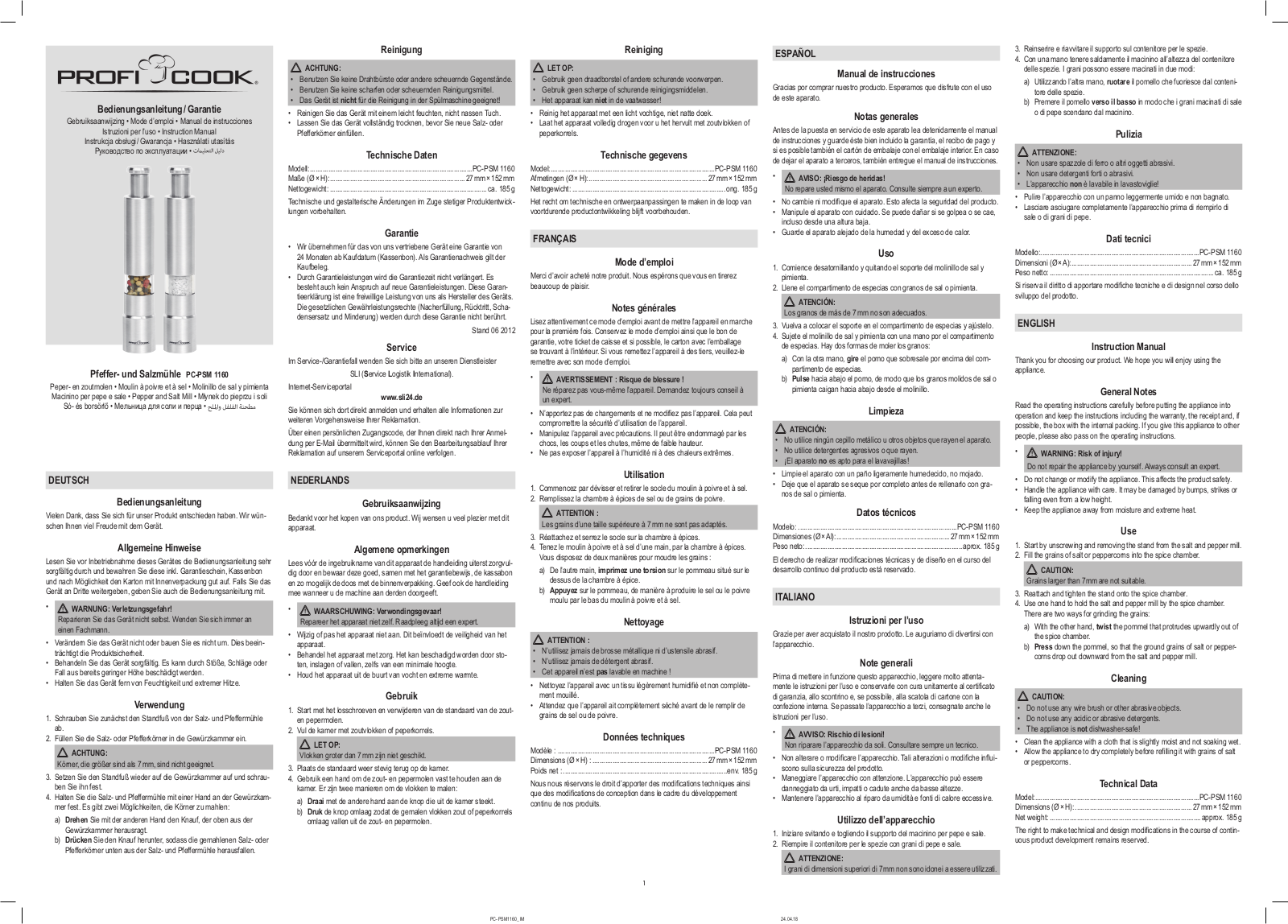 PROFICOOK PCPSM1160 User Manual