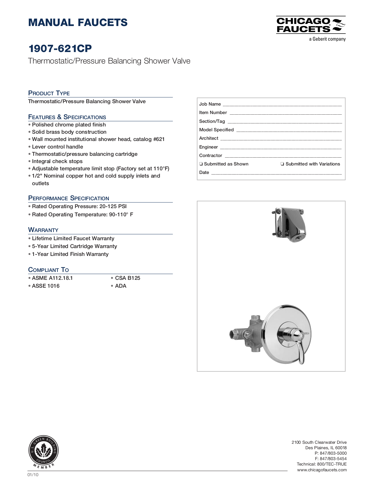 Chicago Faucet 1907-621 Specifications