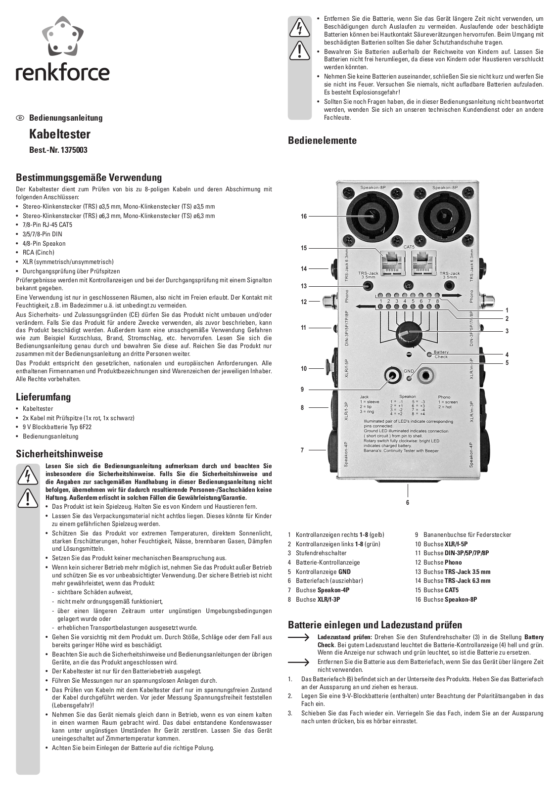 Renkforce 1375003 Operating Instructions