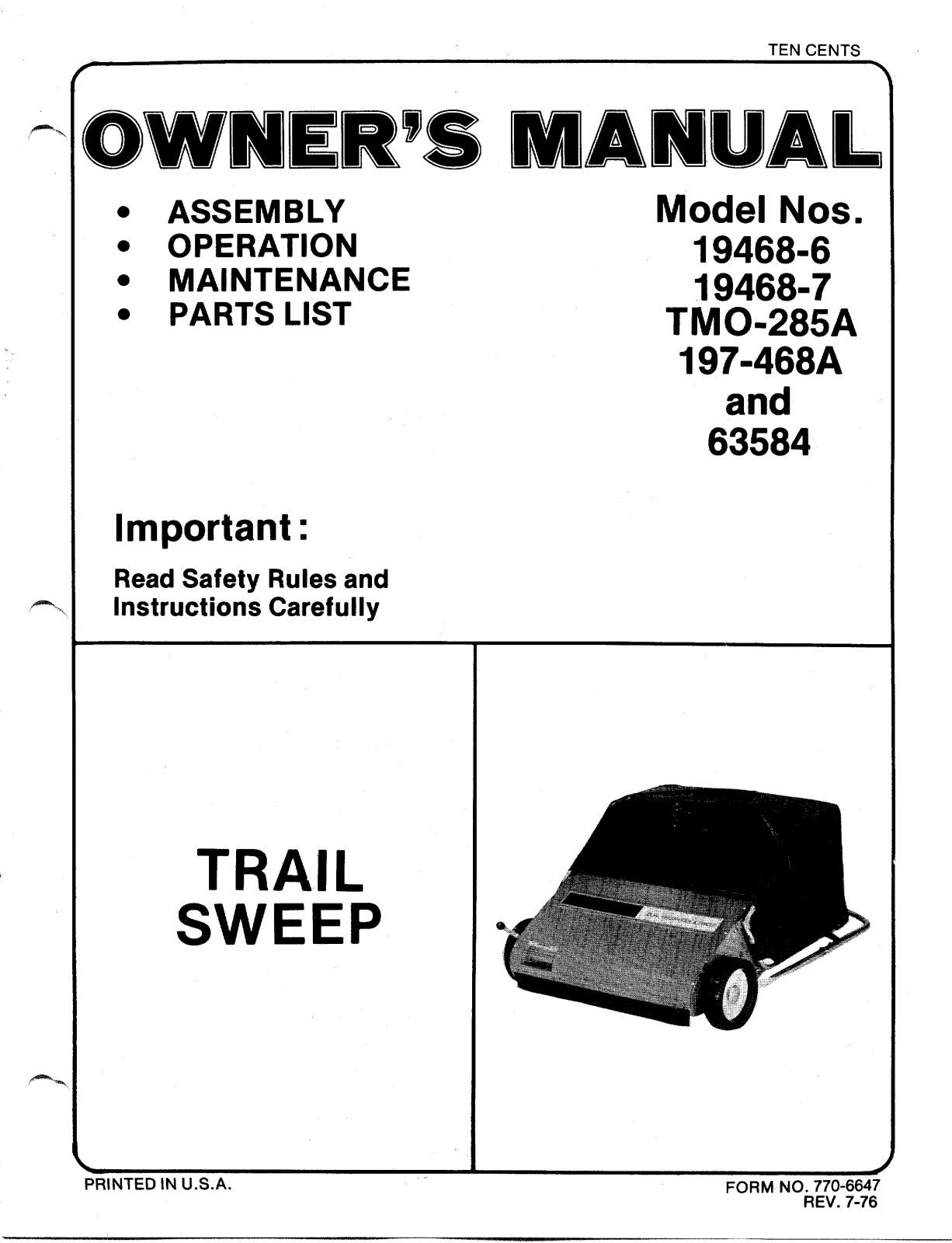 MTD 197-468A, 19468-7, 19468-6, 63584 User Manual