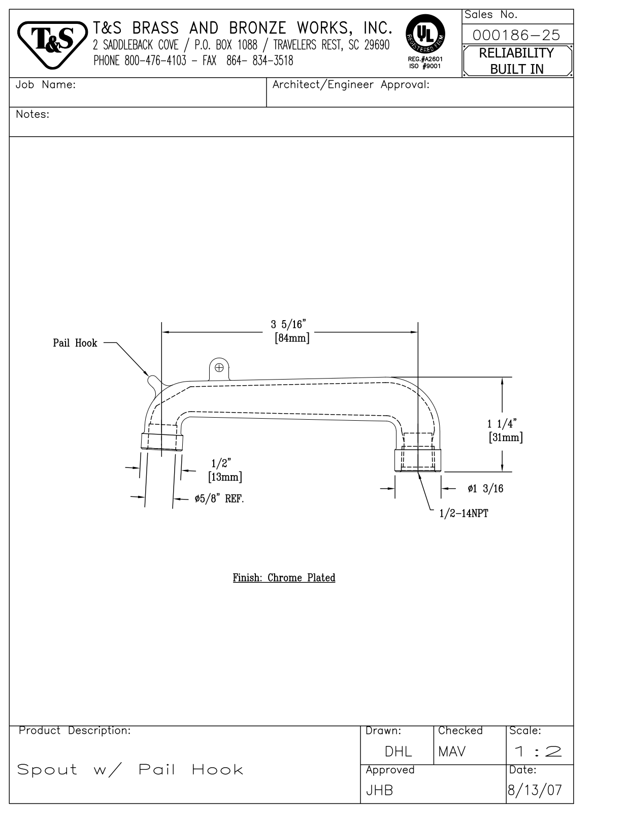 T&S Brass 000186-25 User Manual