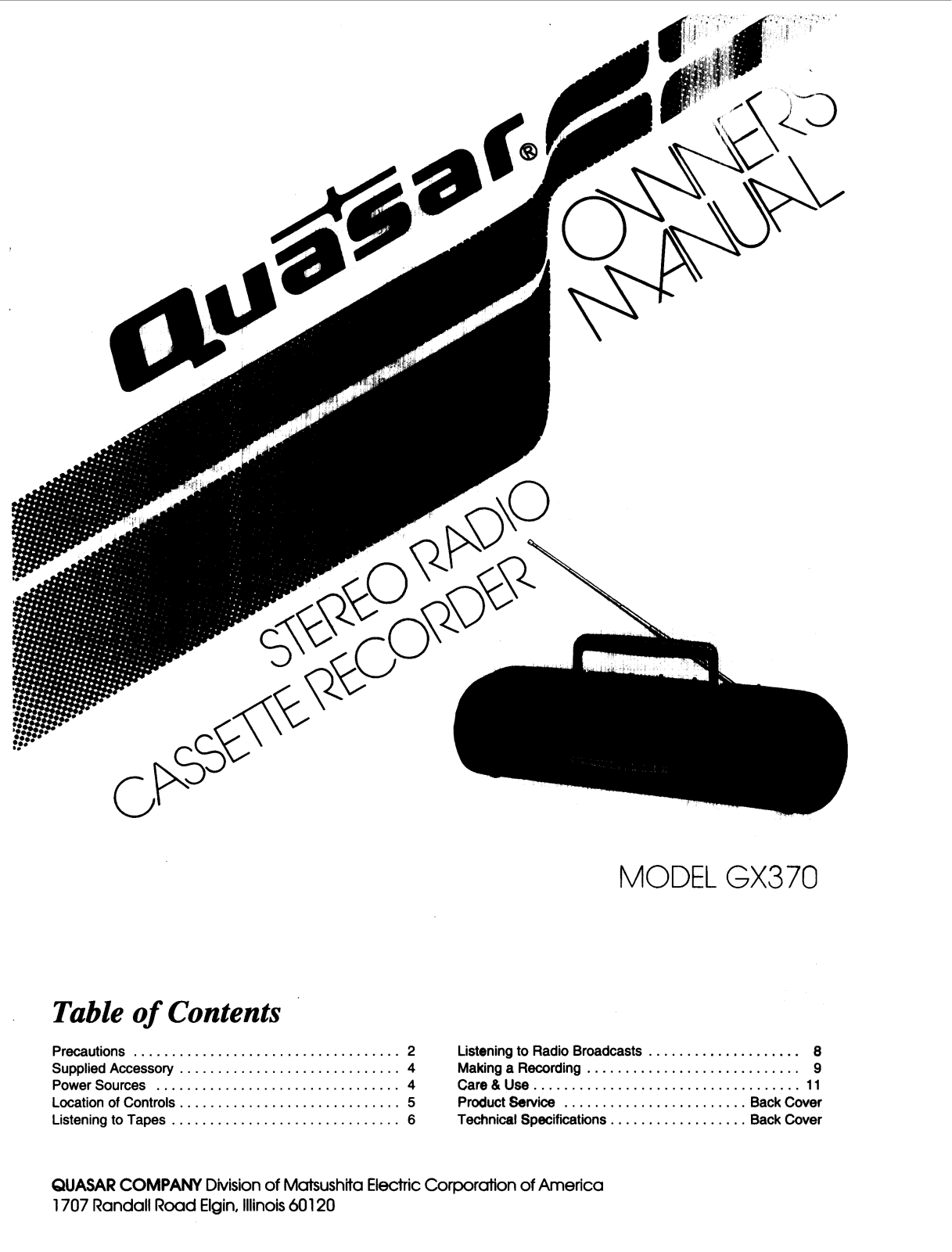 Panasonic gx-370 Operation Manual