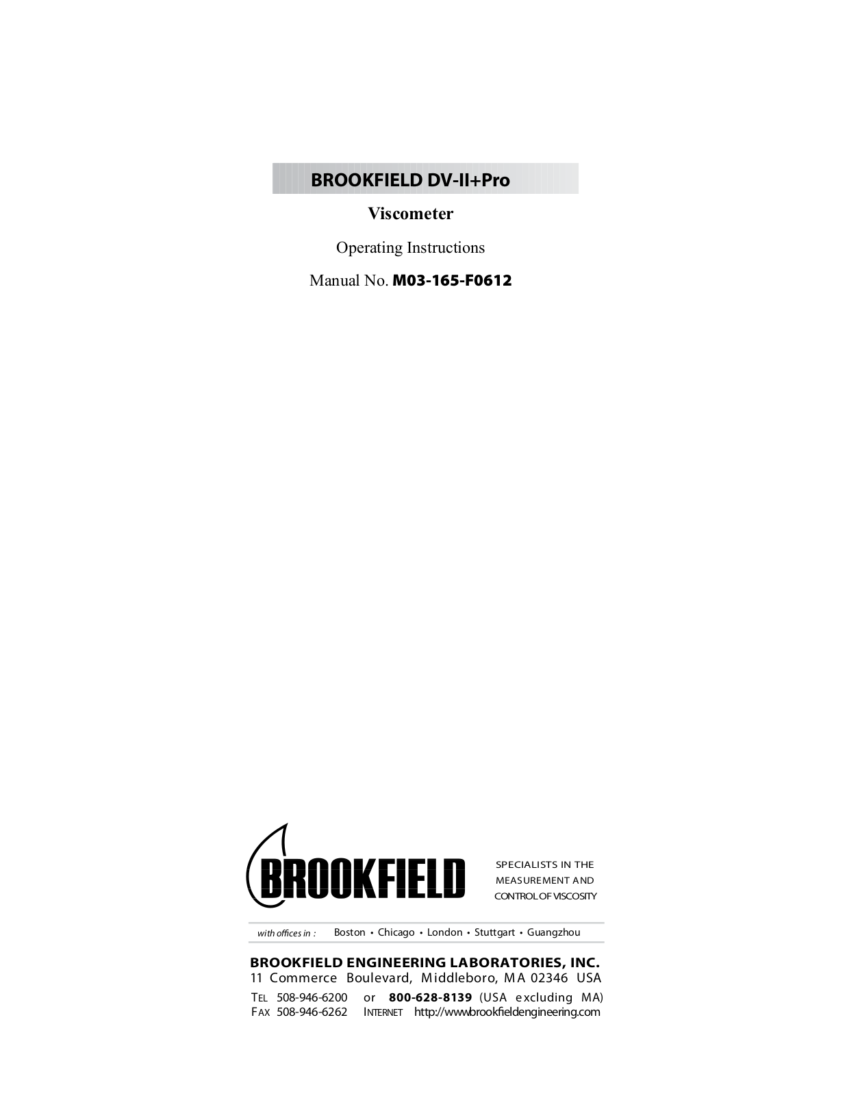 Brookfield DV2+Pro Viscometer User Manual