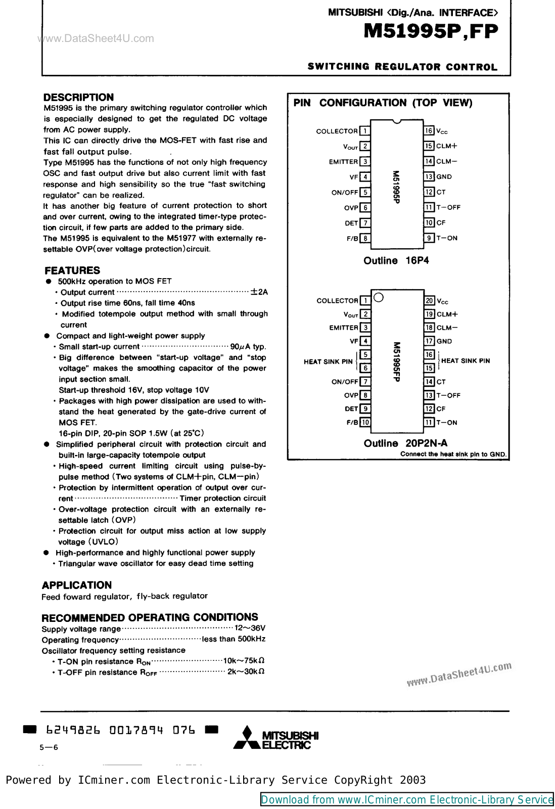 Mitsubishi M51995P DataSheet