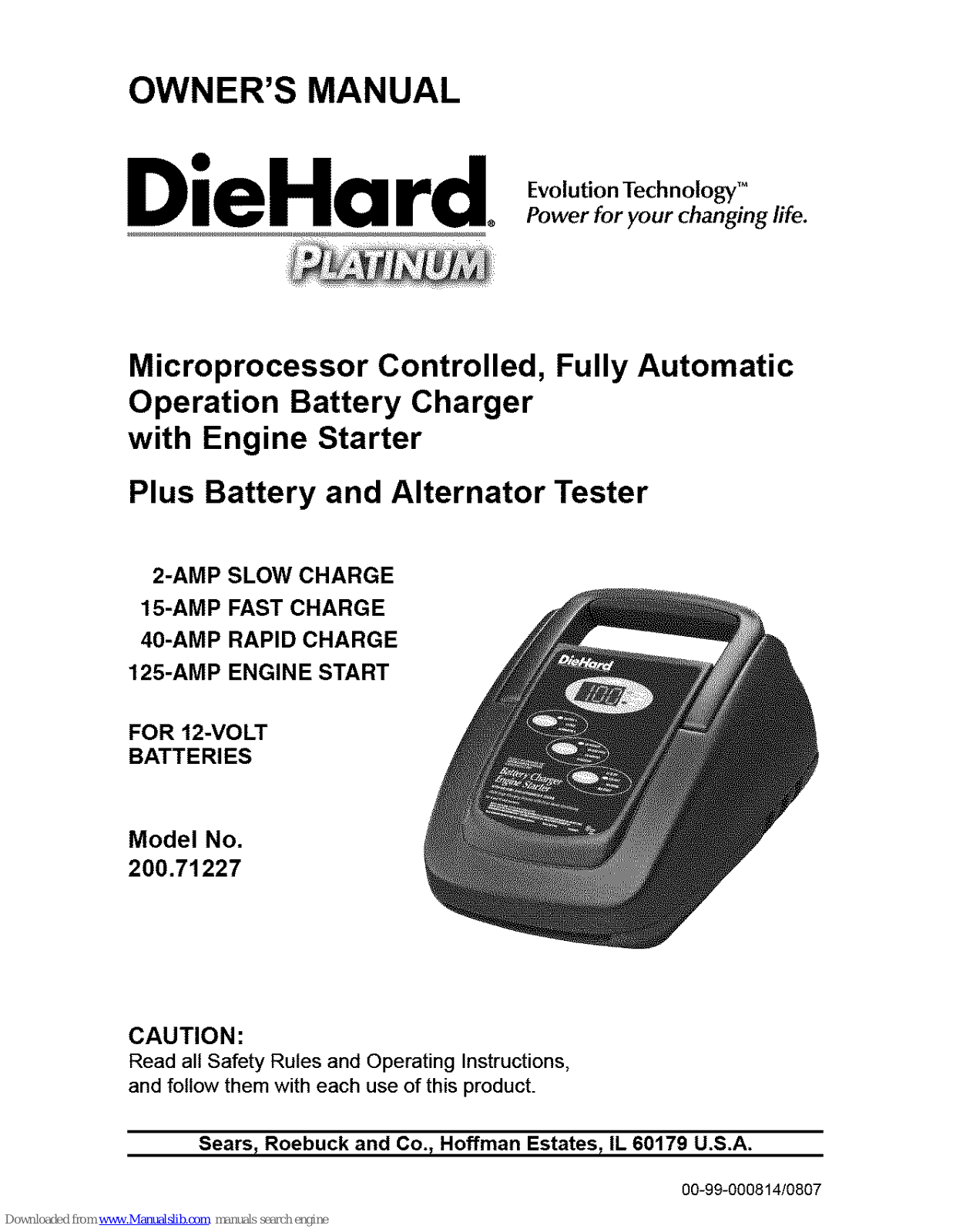 DieHard 71, 20, 227, diehard platinum 200.71227, Platinum 200.71227 Owner's Manual - ManualMachine.com