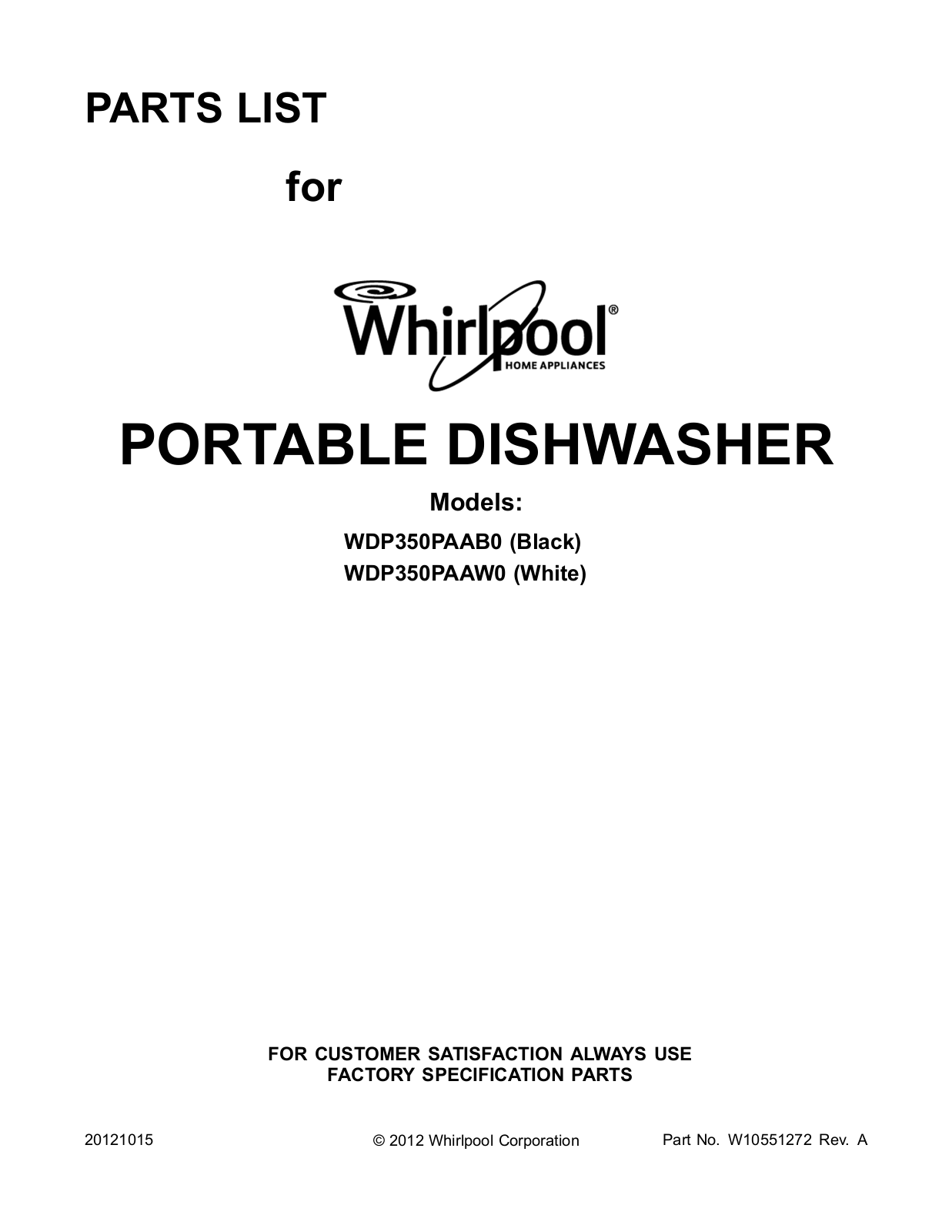 Whirlpool WDP350PAAB User Manual