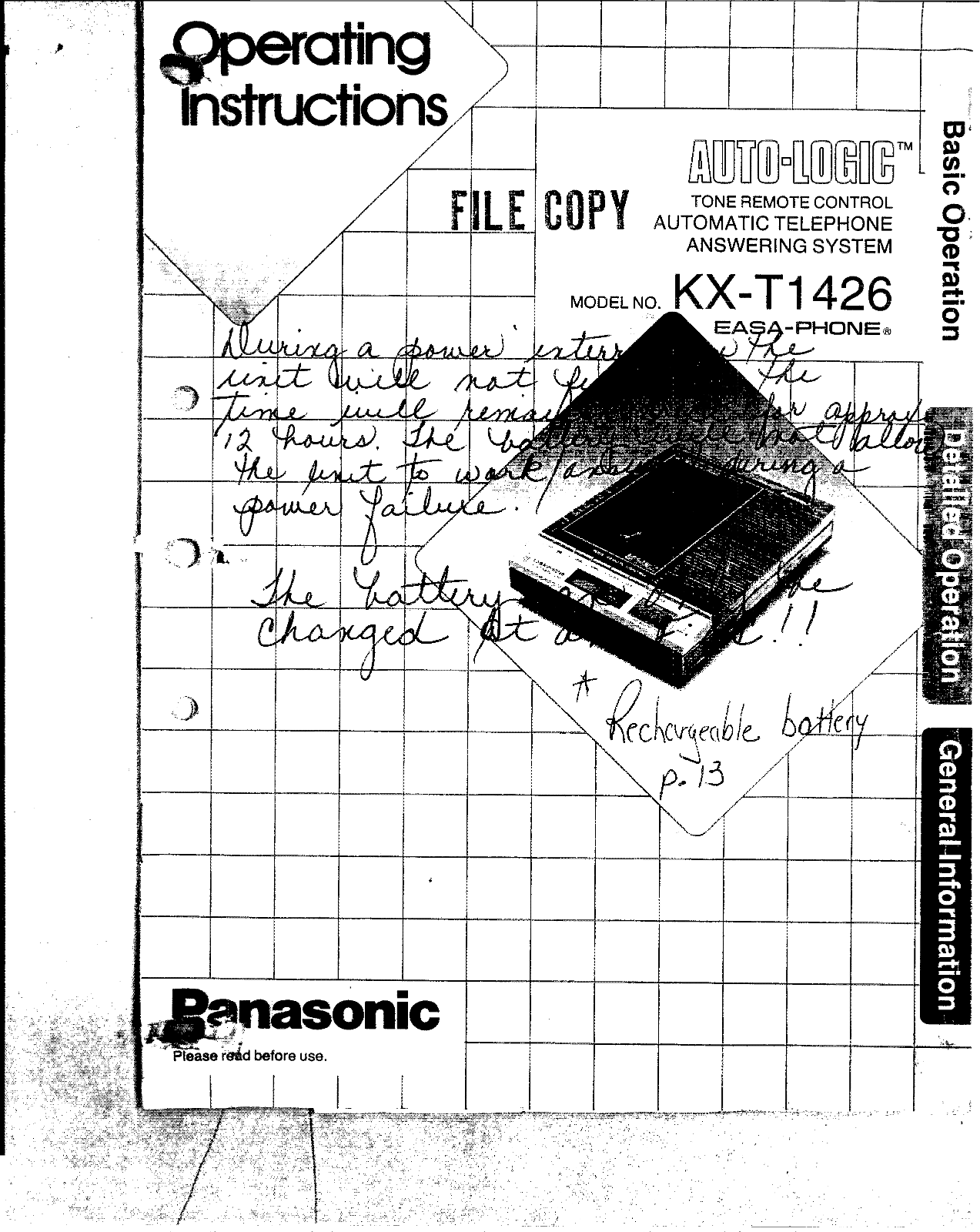 Panasonic KX-T1426 User Manual