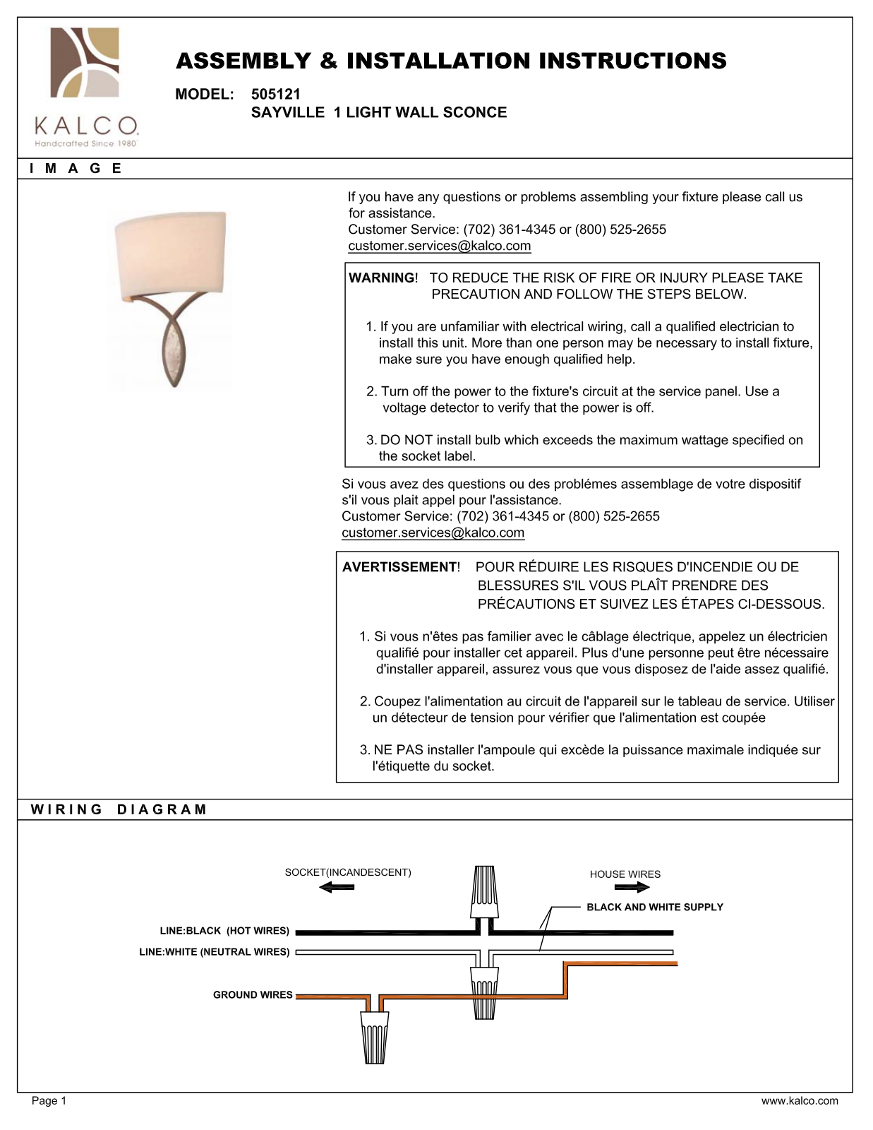 Kalco 505121DG Assembly Guide