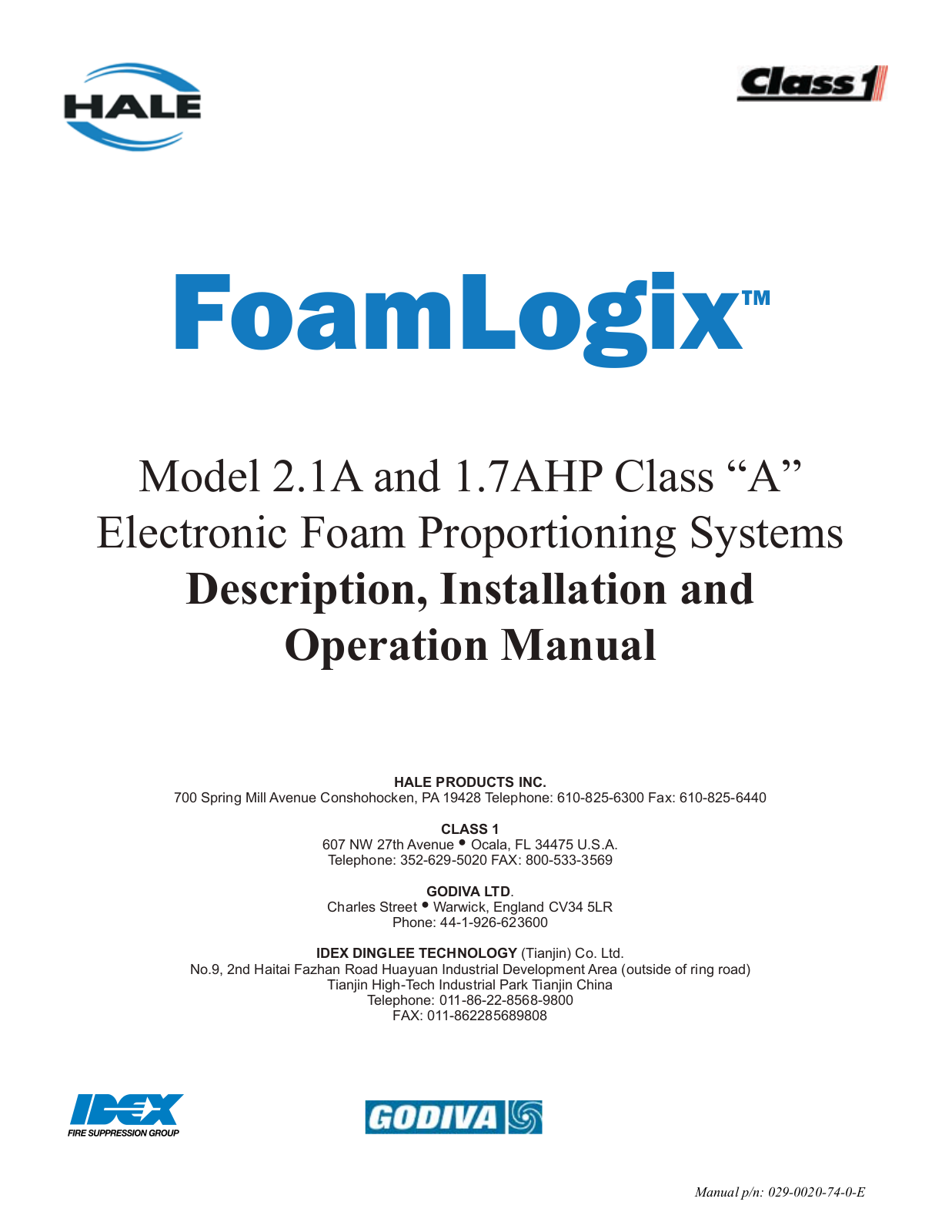 Class1 FoamLogix 2.1A, FoamLogix 1.7AHP User Manual