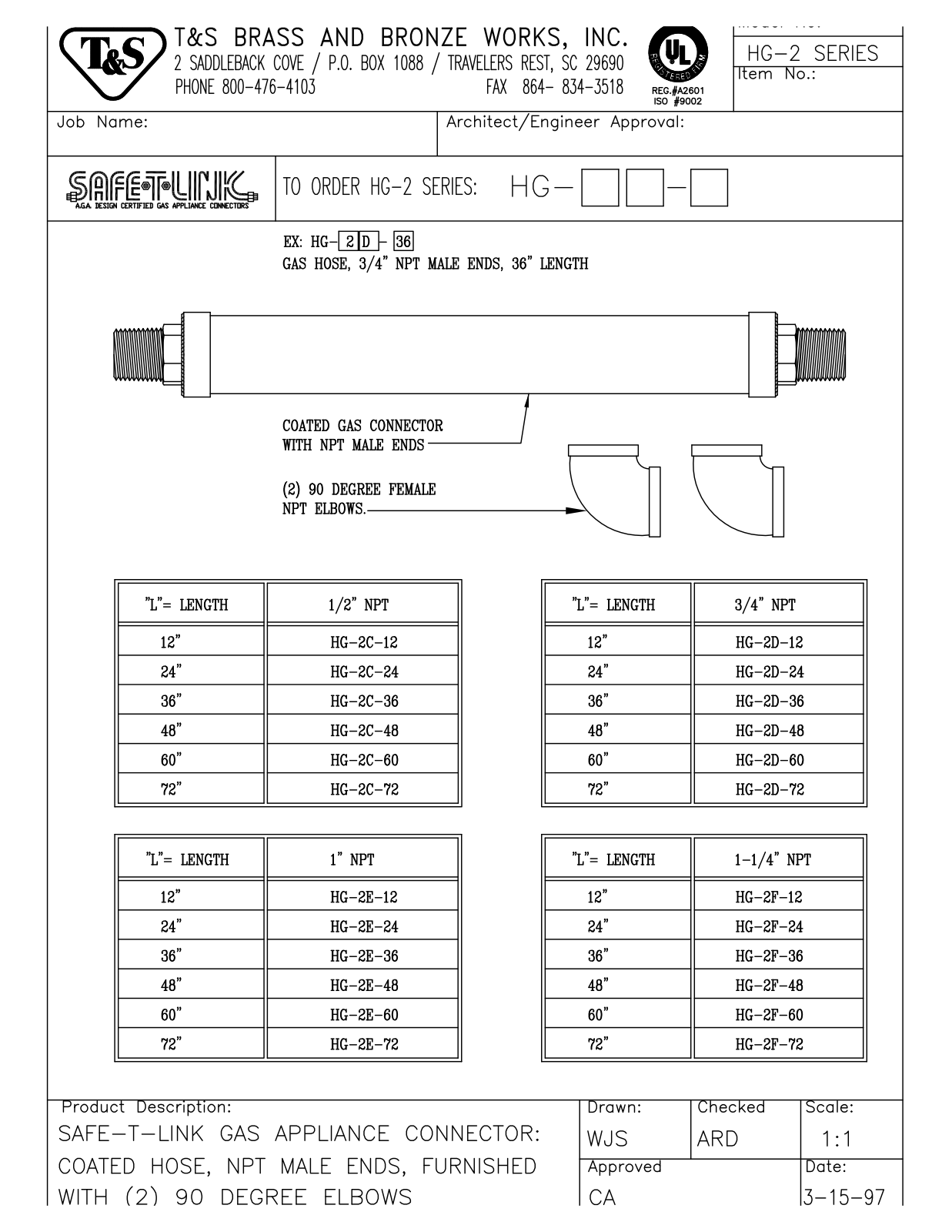 T & S Brass & Bronze Works HG-2C-12 General Manual