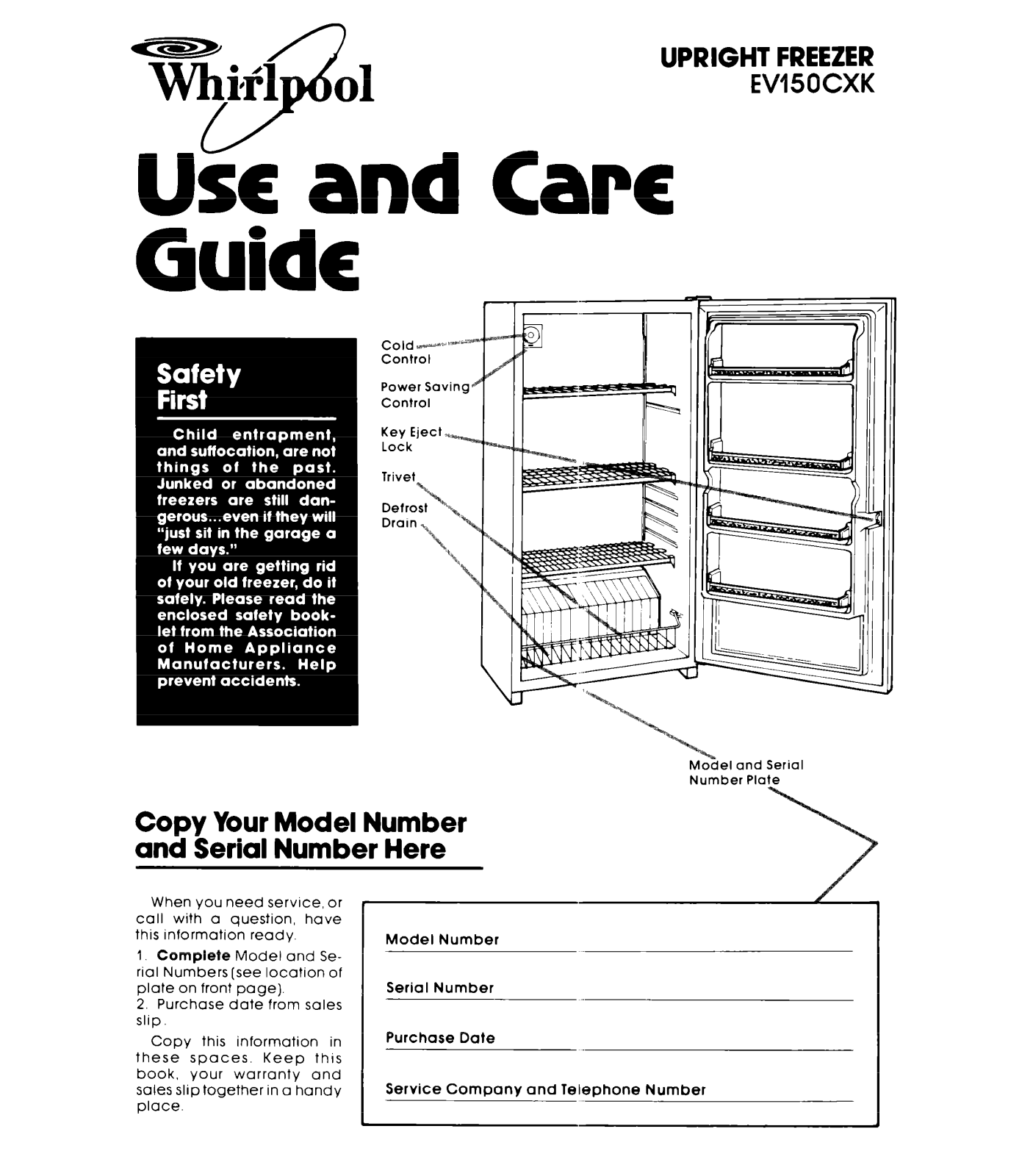 Whirlpool EV150CXK Owner's Manual