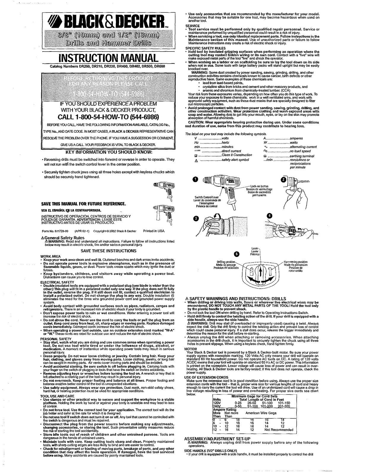 Black & Decker DR600 TYPE 3 Owner’s Manual