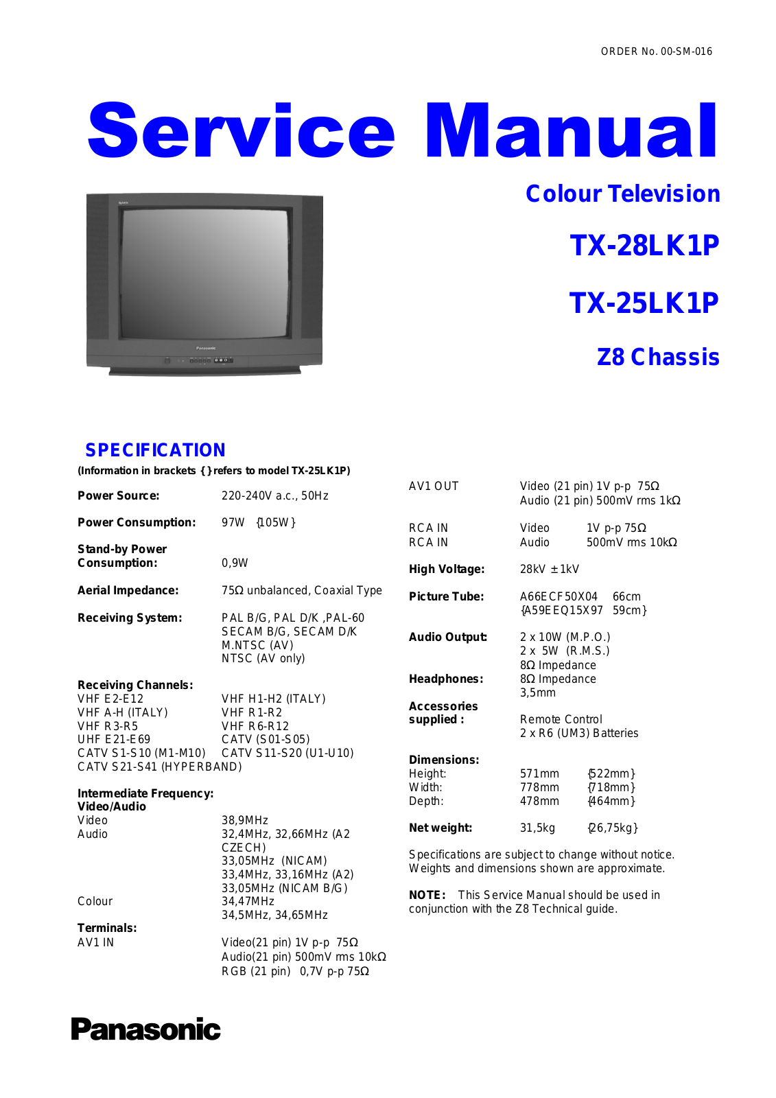 Panasonic TX-28LK1P, TX-25LK1P Service Manual