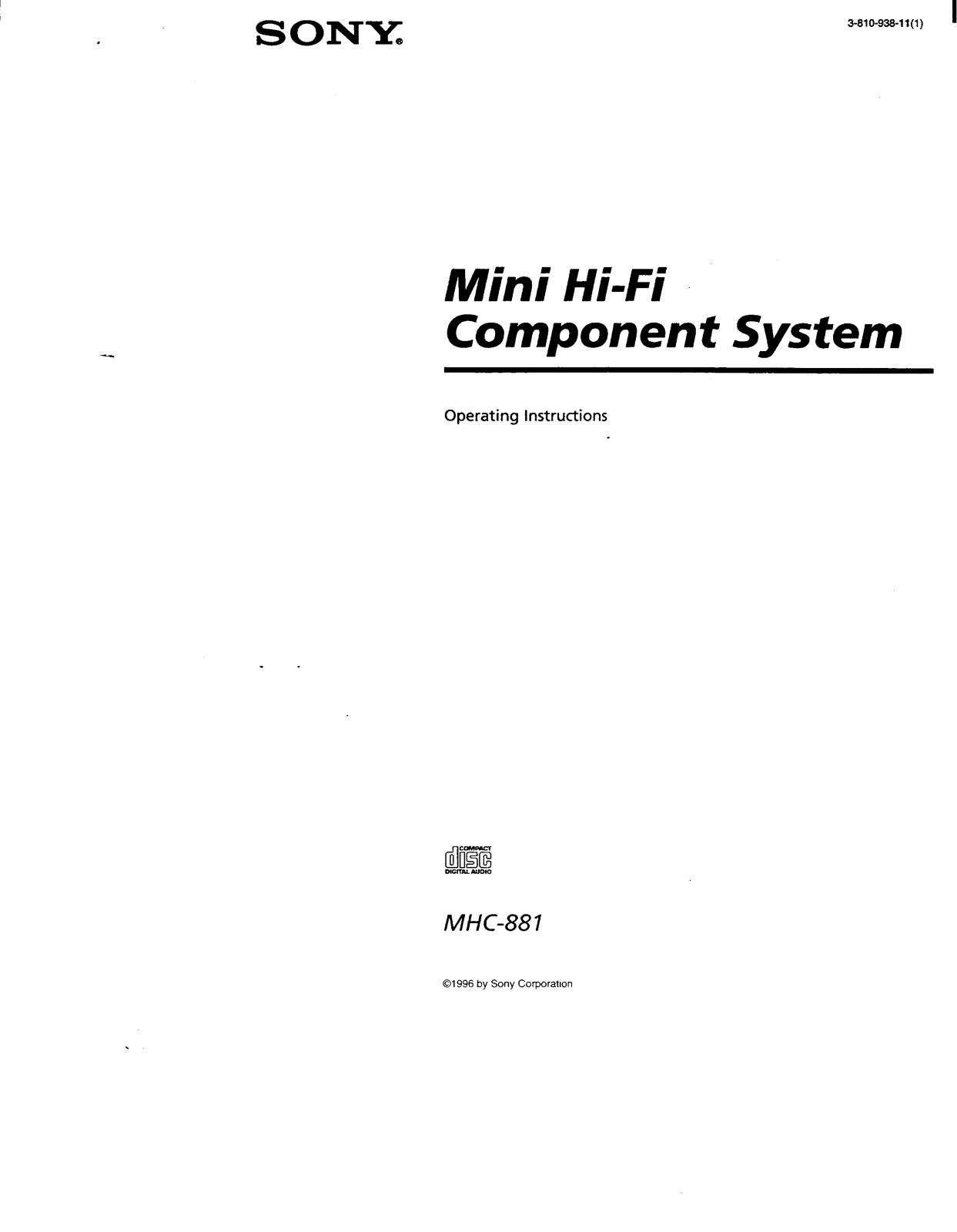 Sony MHC-881 Operating Manual
