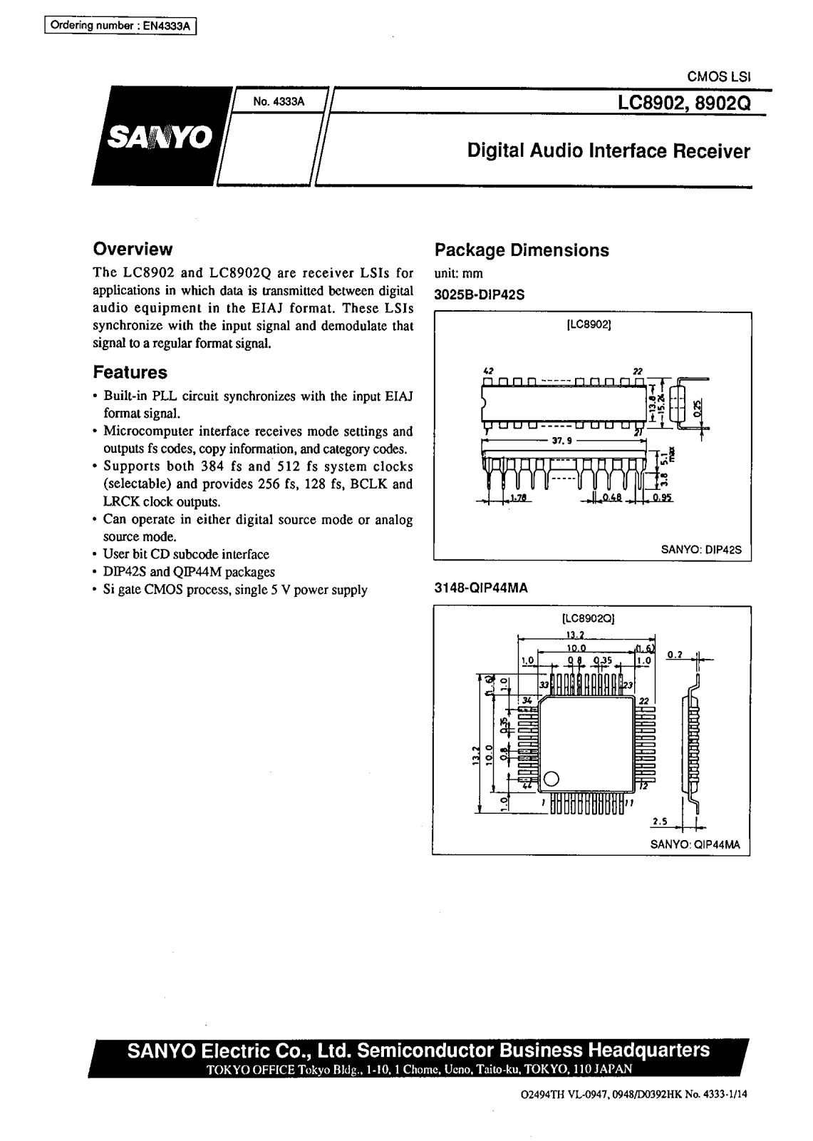 SANYO LC8902Q, LC8902 Datasheet