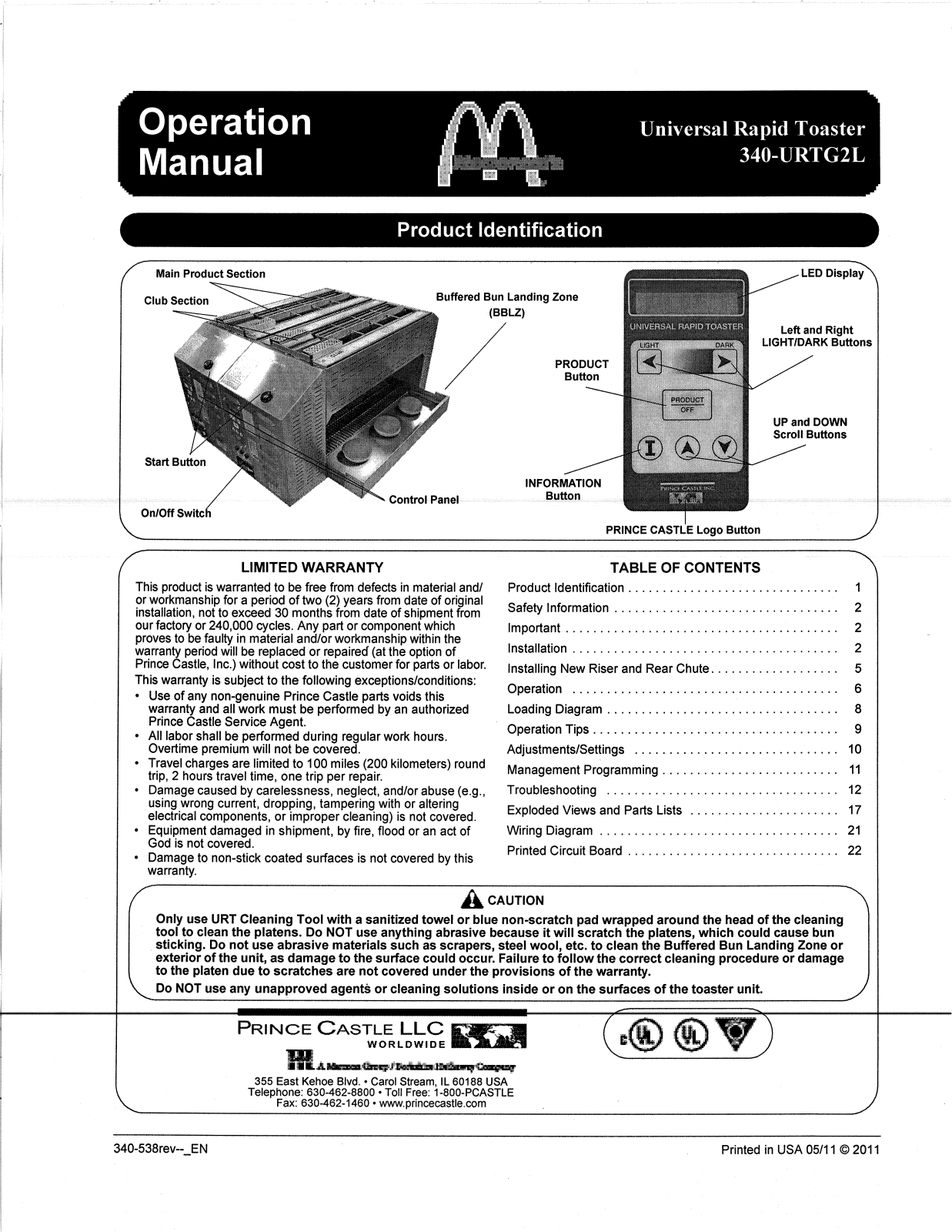 Prince Castle 340-URTG2L Operators Manual