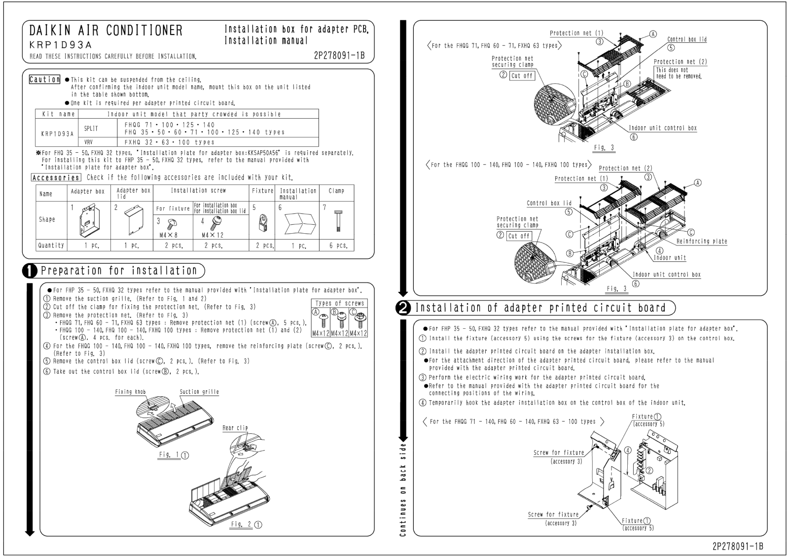 Daikin KRP1D93A Installation manuals