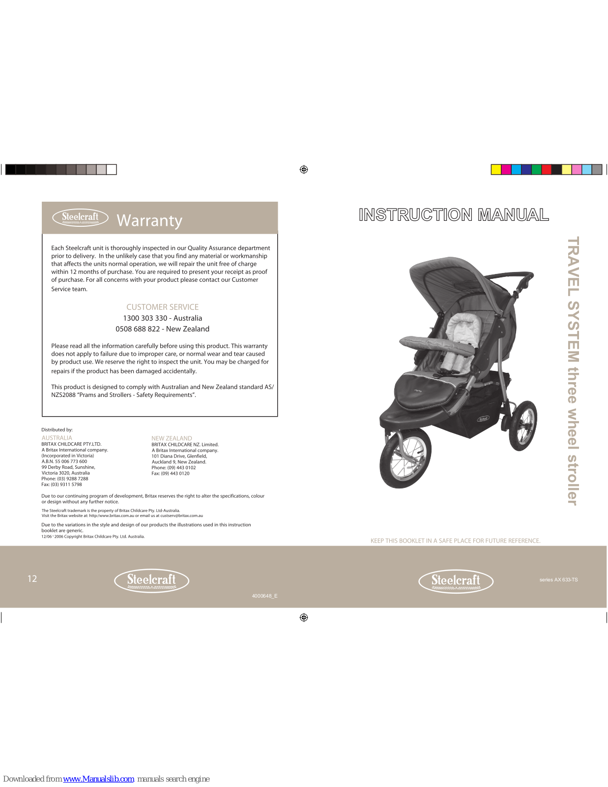 Britax TRAVEL SYSTEM THREE WHEEL STROLLER, Steelcraft TRAVEL SYSTEM, AX 633-TS Series User Manual