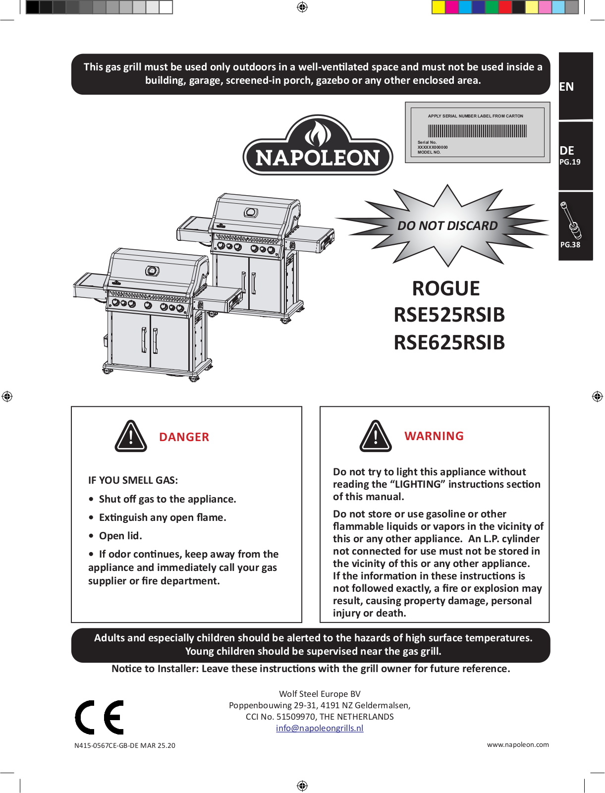 Napoleon RSE525RSIB, RSE625RSIB operation manual