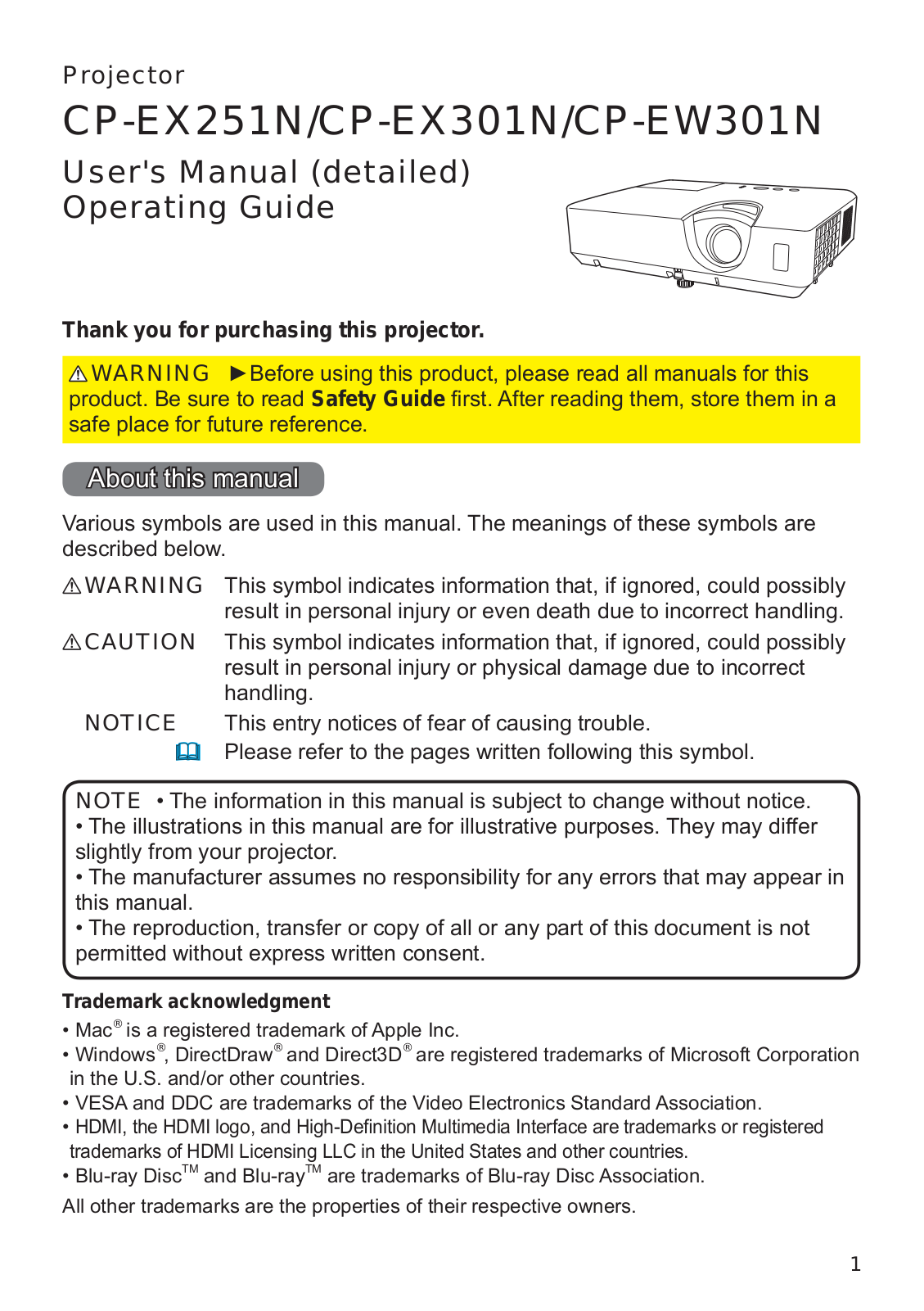 Hitachi CP-EX251N, CP-EW301N User Manual