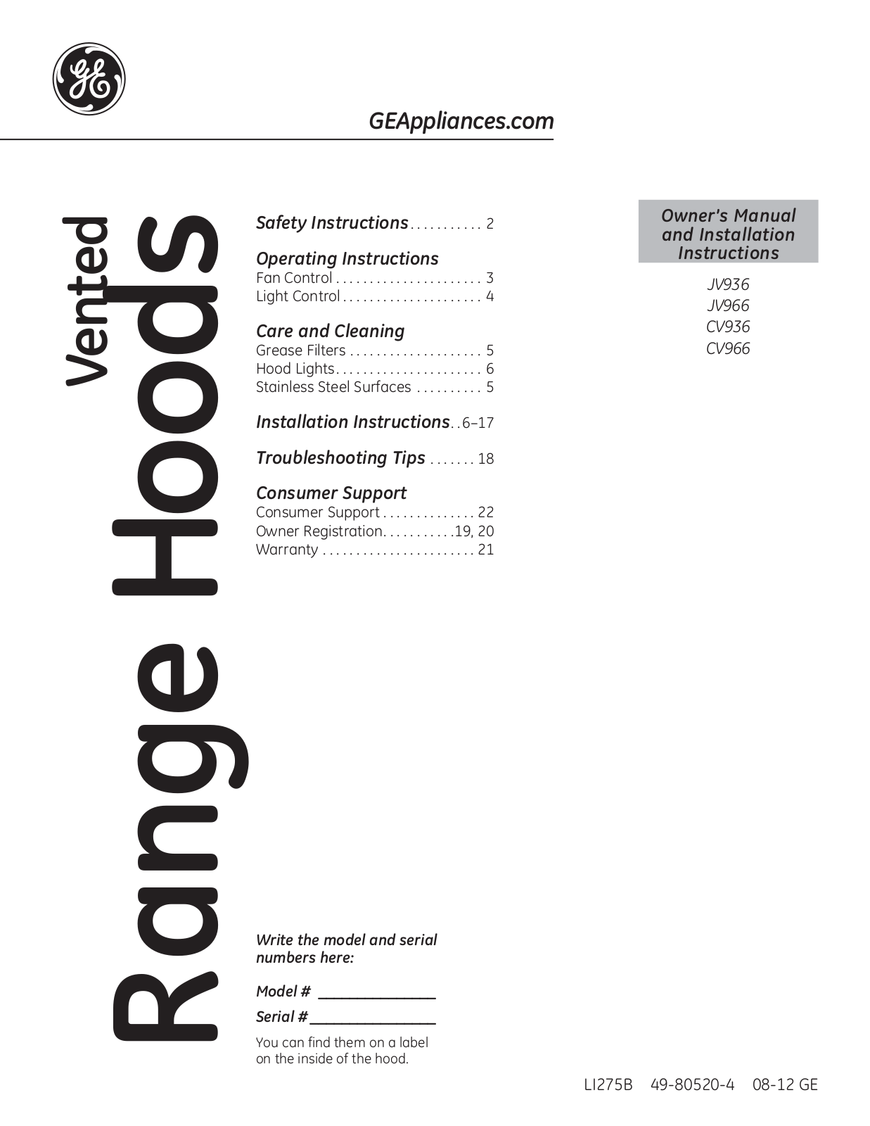 GE JV966DSS User Manual