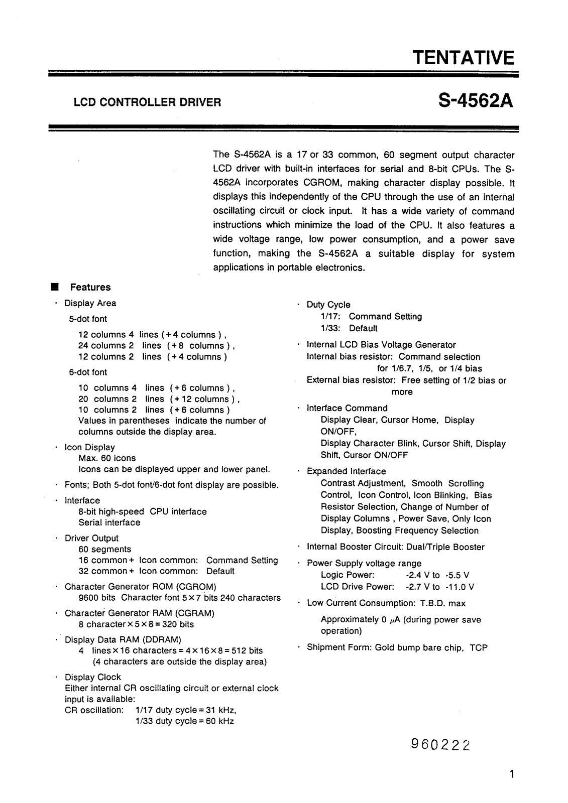 Epson S-4562A Datasheet