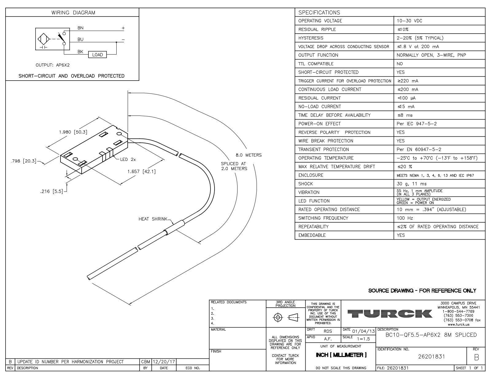 Turck BC10-QF5.5-AP6X28MSPLICED Data Sheet