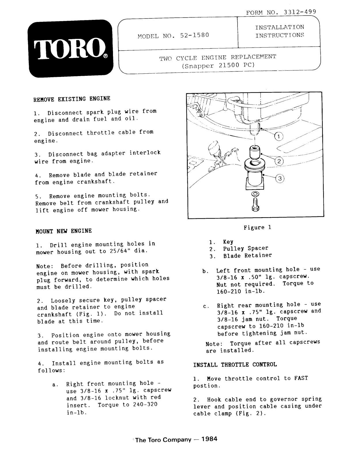 Toro 52-1580 Installation Instructions