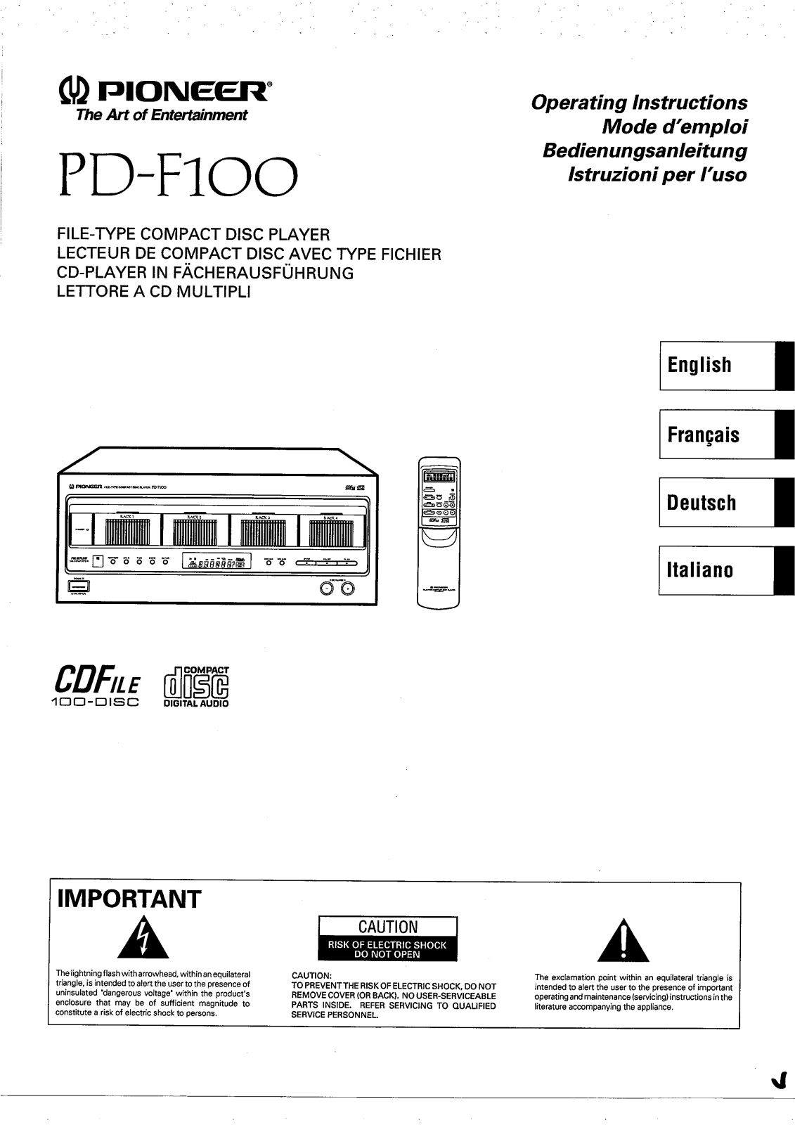 Pioneer PD-F100 User Manual