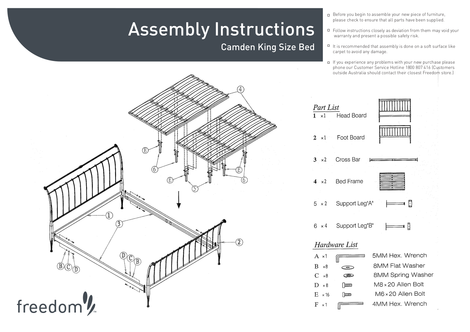 Freedom Camden King Size Bed Assembly Instruction