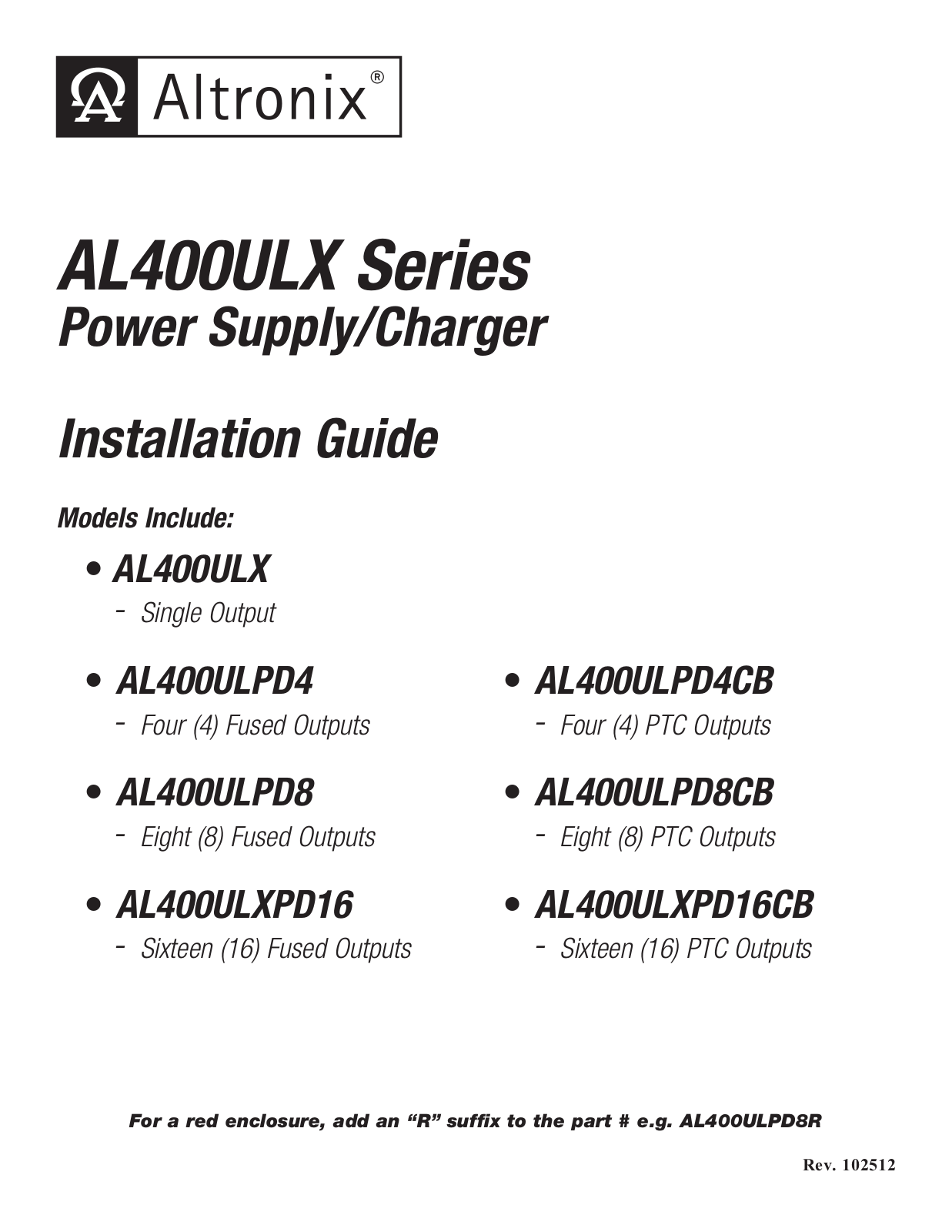 Altronix AL400ULXR Installation Instructions