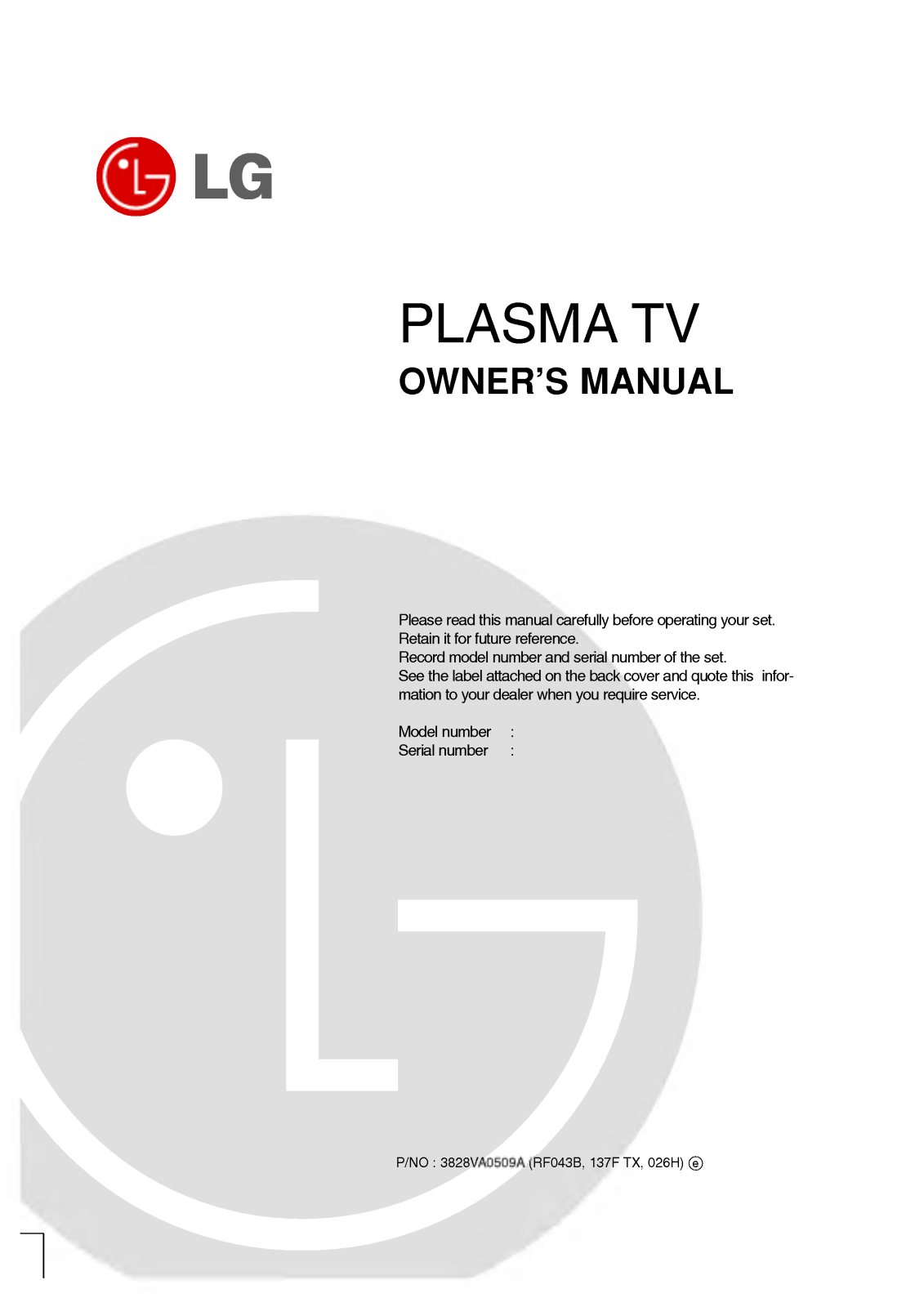 LG RT-42PY10XH Owner’s Manual